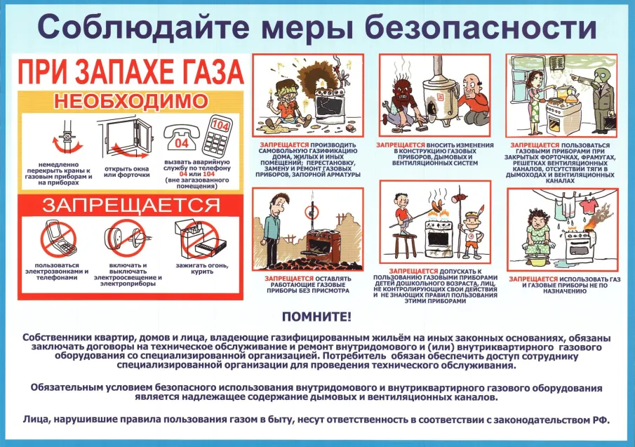 Правила безопасности при обнаружении запах газа в помещении.