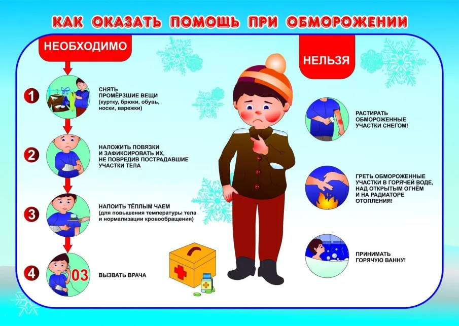 Памятка при оказании первой помощи при обморожении.